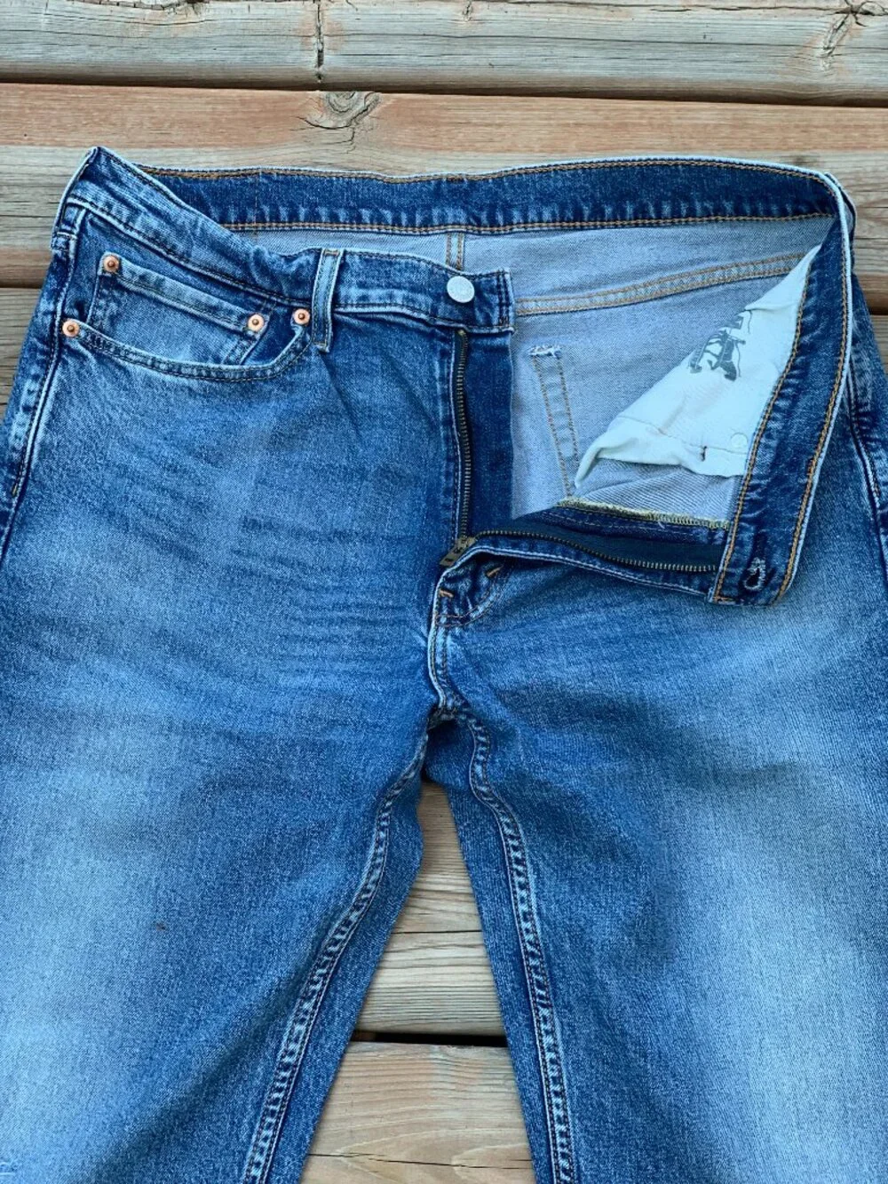 Levi's 514 Jeans Men 36x32 Blue Faded Distressed Denim Straight Leg Casual Pants